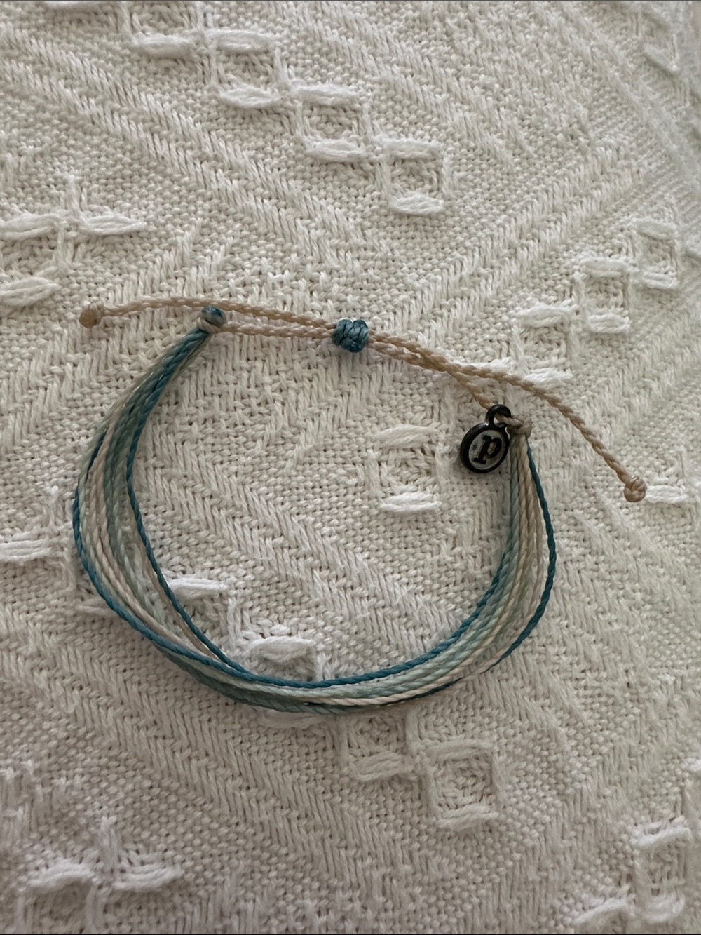 NWOT Pura Vida Teal, Blue & Beige Layered String Bracelet with Charm